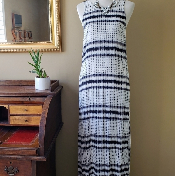 Flynn Skye The Market Maxi Dress Black White Dot Stripe Print Size Large - Picture 4 of 13